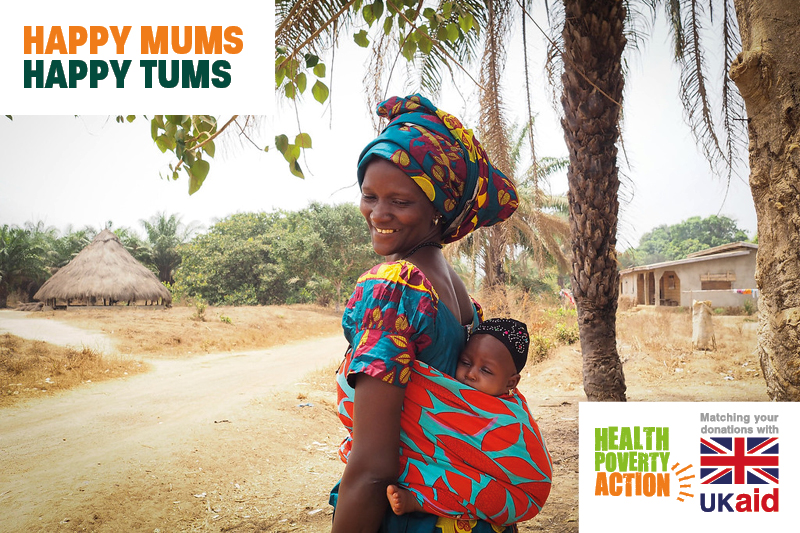 Happy Mums, Happy Tums appeal image featuring a mother and child